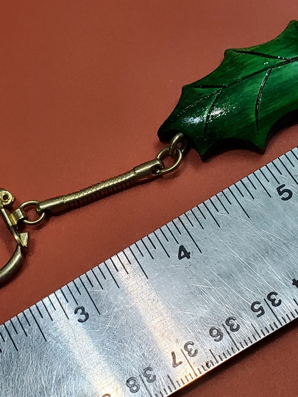 Vintage Handmade Green Holly Leaf Keychain - Holiday Home Accent